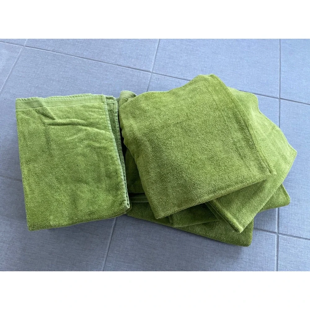 Vintage Cannon Monticello Avocado Green 5 Bath and Hand Towels Retro MCM 70s